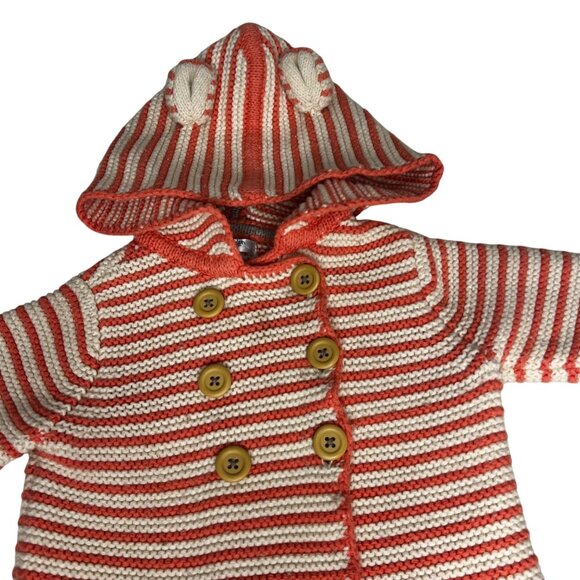 Baby Boden 18-24 Mo Striped Knit Hooded Cardigan Bear Ears  Button Cotton/Wool - Picture 1 of 15